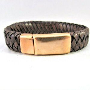 Braided Brown Leather Bracelet Unisex Size 7.5